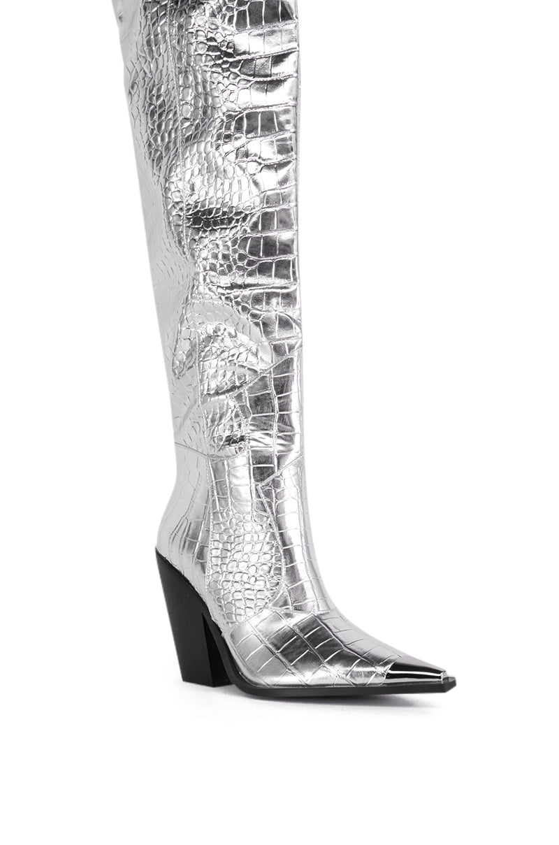 AZALEA WANG SILVER CROC GRISSEL WESTERN BOOT