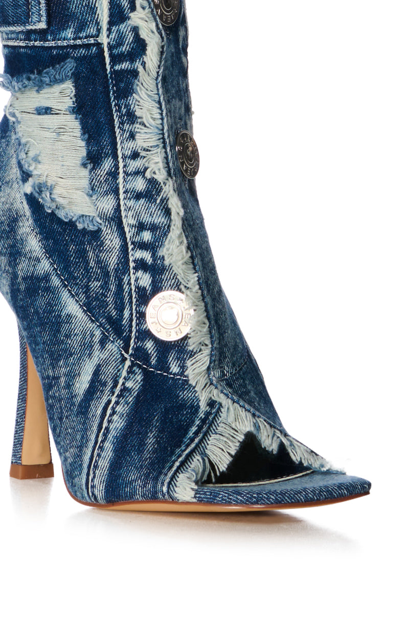 AZALEA WANG TANDY DENIM PEEP TOE BOOTIE