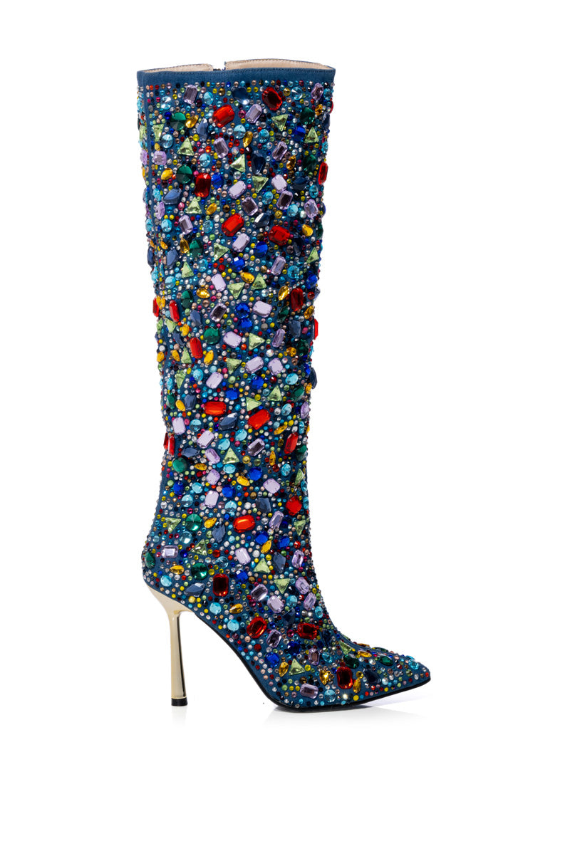 AZALEA WANG EMBER RHINESTONE MULTI STILETTO BOOT