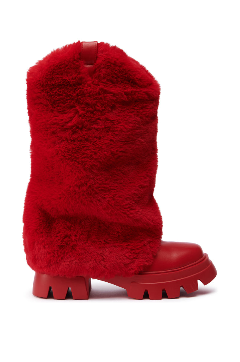 AZALEA WANG FIESTY RED FUR BOOTIE