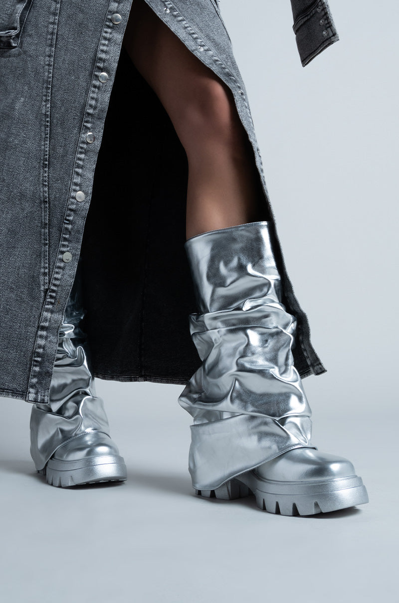 AZALEA WANG MATE METALLIC MID CALF BOOT IN SILVER