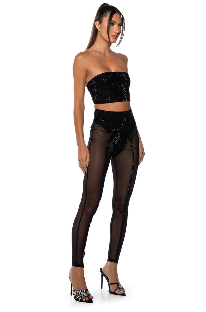 DYNAMITE EMBELLISHED HIGH WAIST MESH LEGGING