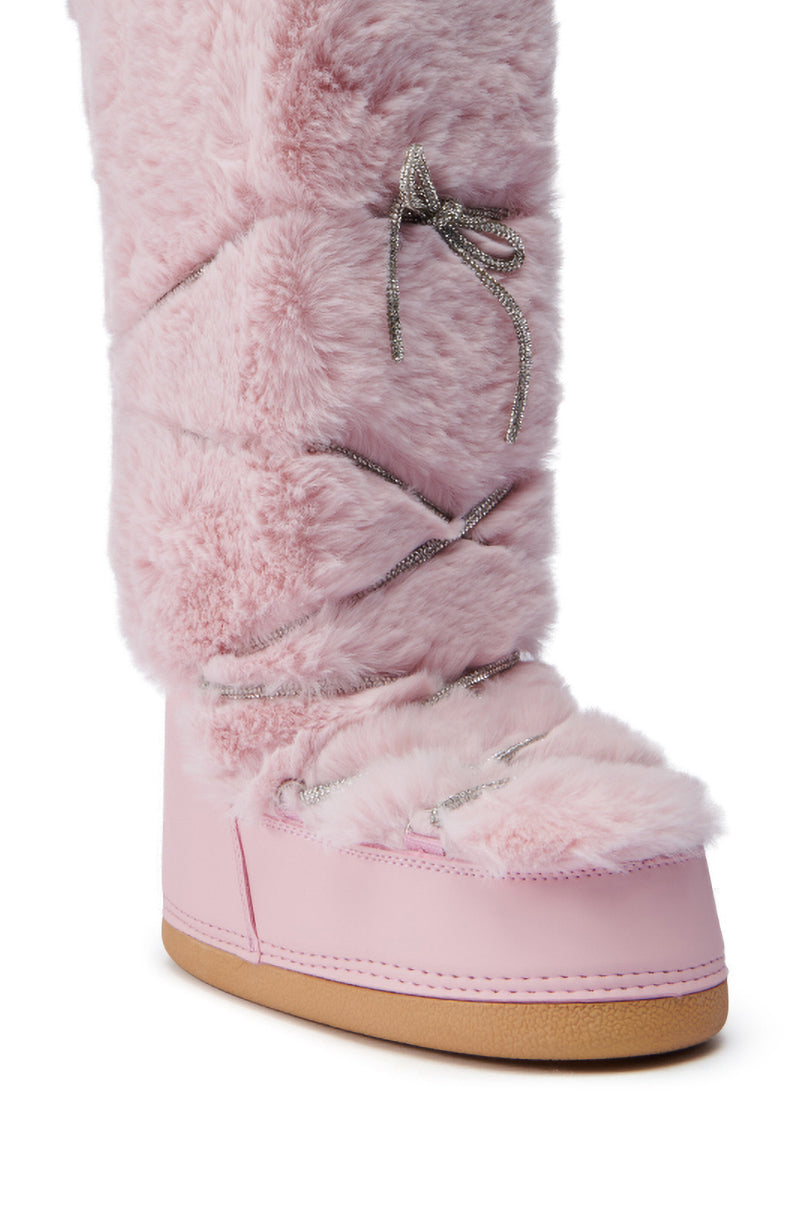 AZALEA WANG TAYTON PINK FUZZY FLAT KNEE HIGH BOOT