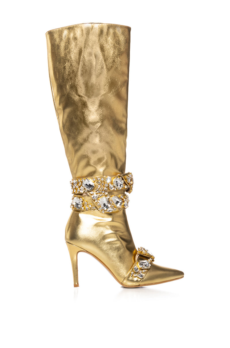 AZALEA WANG ALONZA GOLD DIAMOND EMBELLISHED BOOT