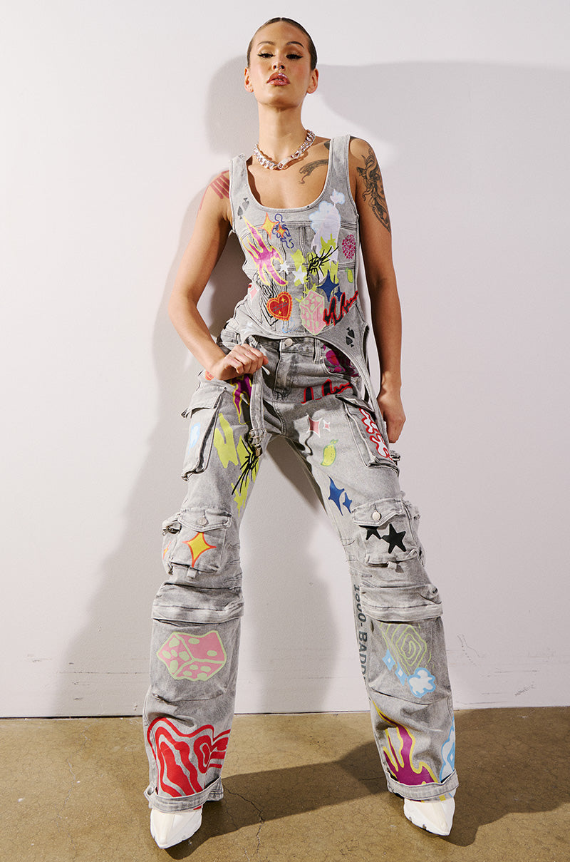 GRAFFITI DETAIL RELAXED LEG CARGO JEANS