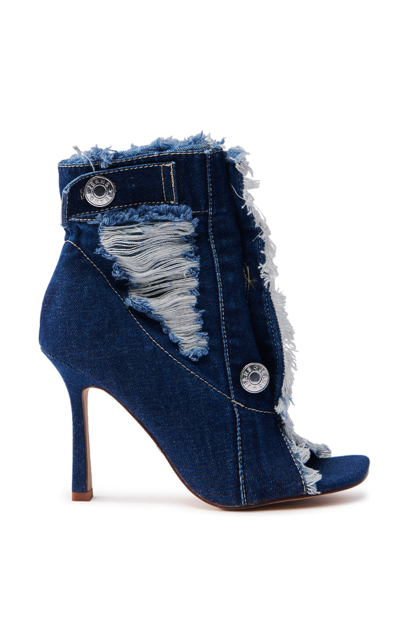 AZALEA WANG TANDY DARK DENIM OPEN TOE BOOTIE