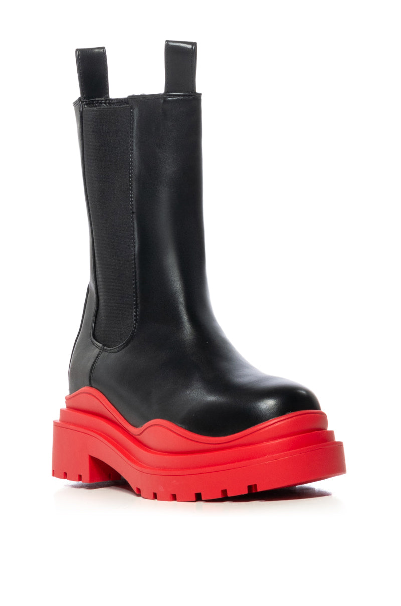 AZALEA WANG GHOSTED FLATFORM CHELSEA BOOT IN RED