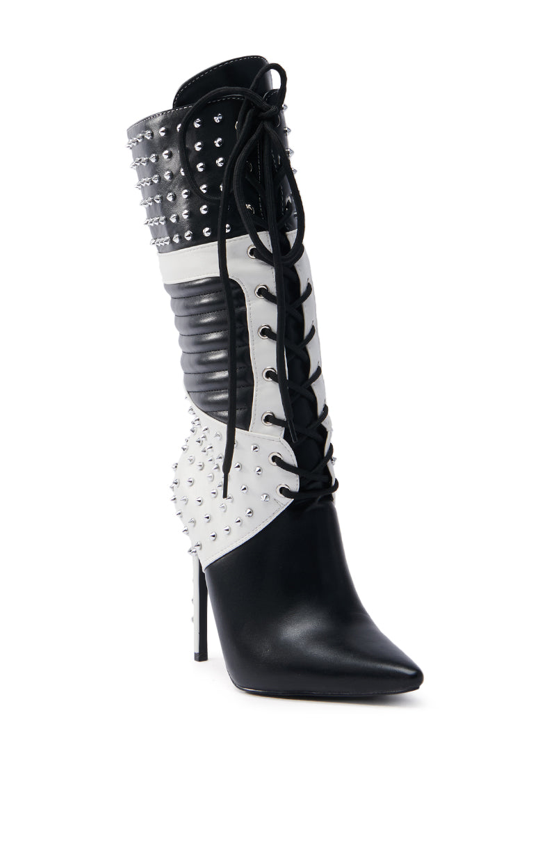 AZALEA WANG OCTOBI BLACK AND WHITE STILETO BOOT