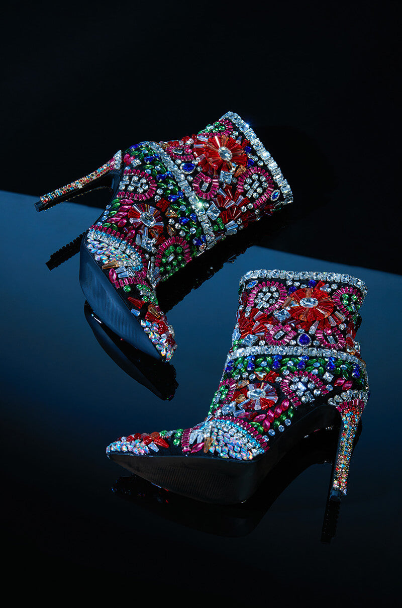 AZALEA WANG HOLLY EMBELLISHED BOOTIE IN MULTI