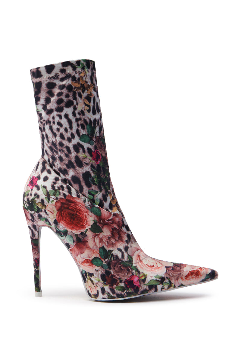 AZALEA WANG NARCISSUS MULTI FLORAL AND LEOPARD BOOTIE