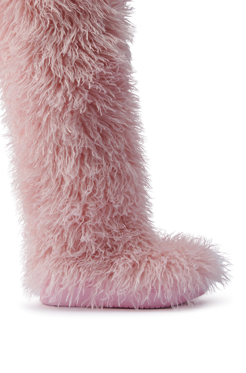 AZALEA WANG TEMPLETON PINK POODLE FAUX FUR OVER THE KNEE BOOT