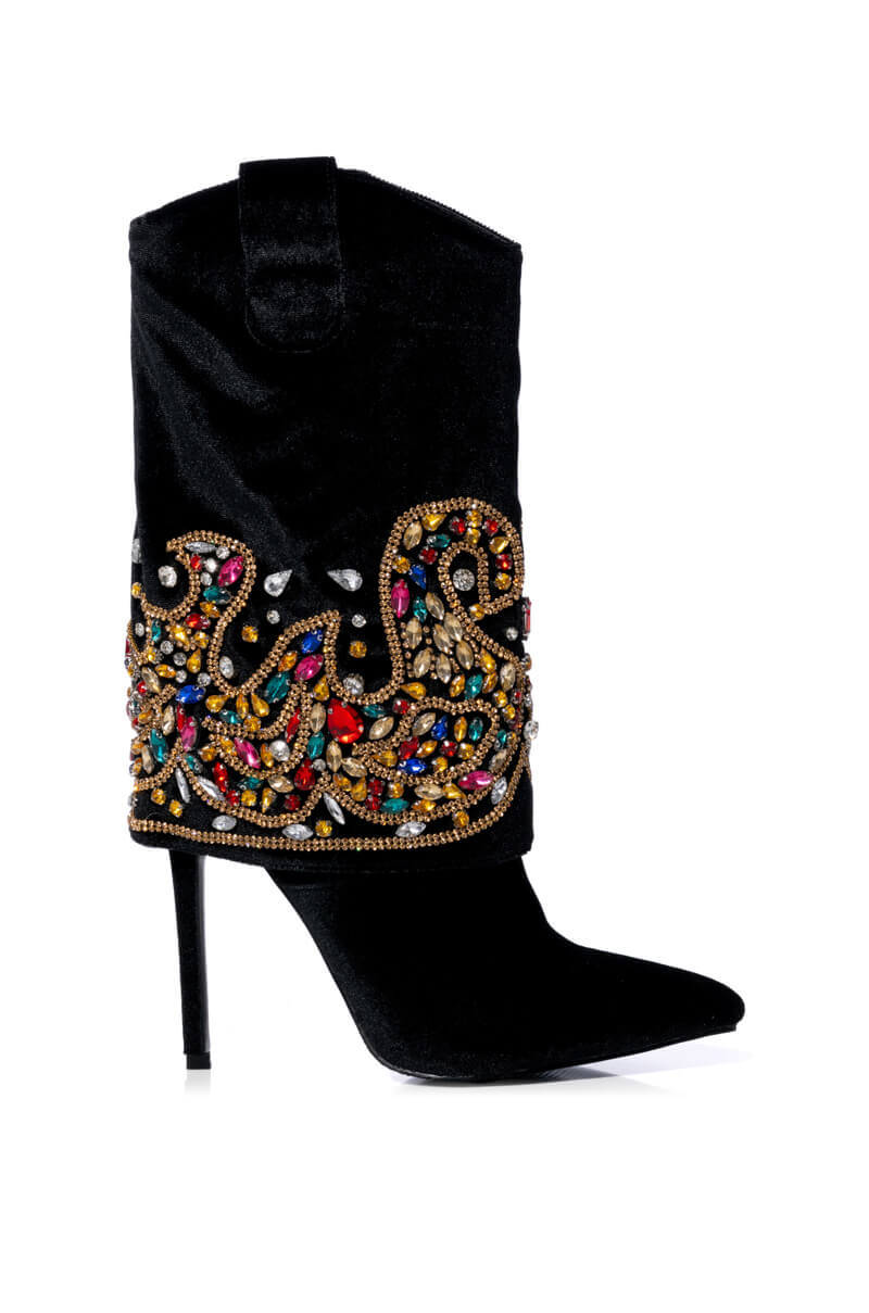 AZALEA WANG NIKO EMBELLISHED SUEDE BOOTIE IN BLACK