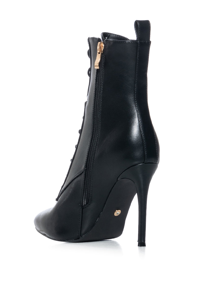 AZALEA WANG ASTORIA LACE UP STILETTO BOOTIE IN BLACKPU