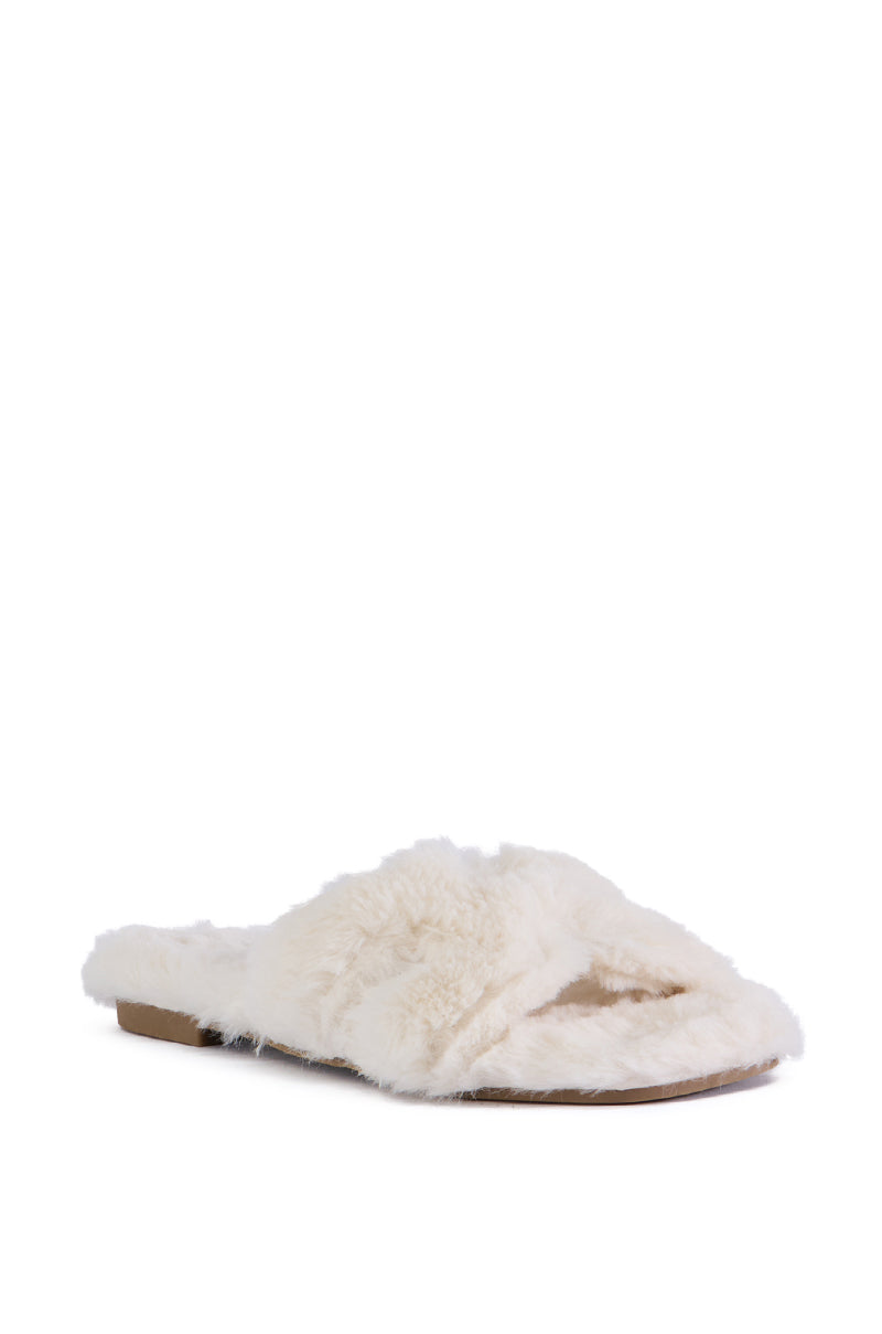 AZALEA WANG WHITE FUZZY SLIP ON SANDAL