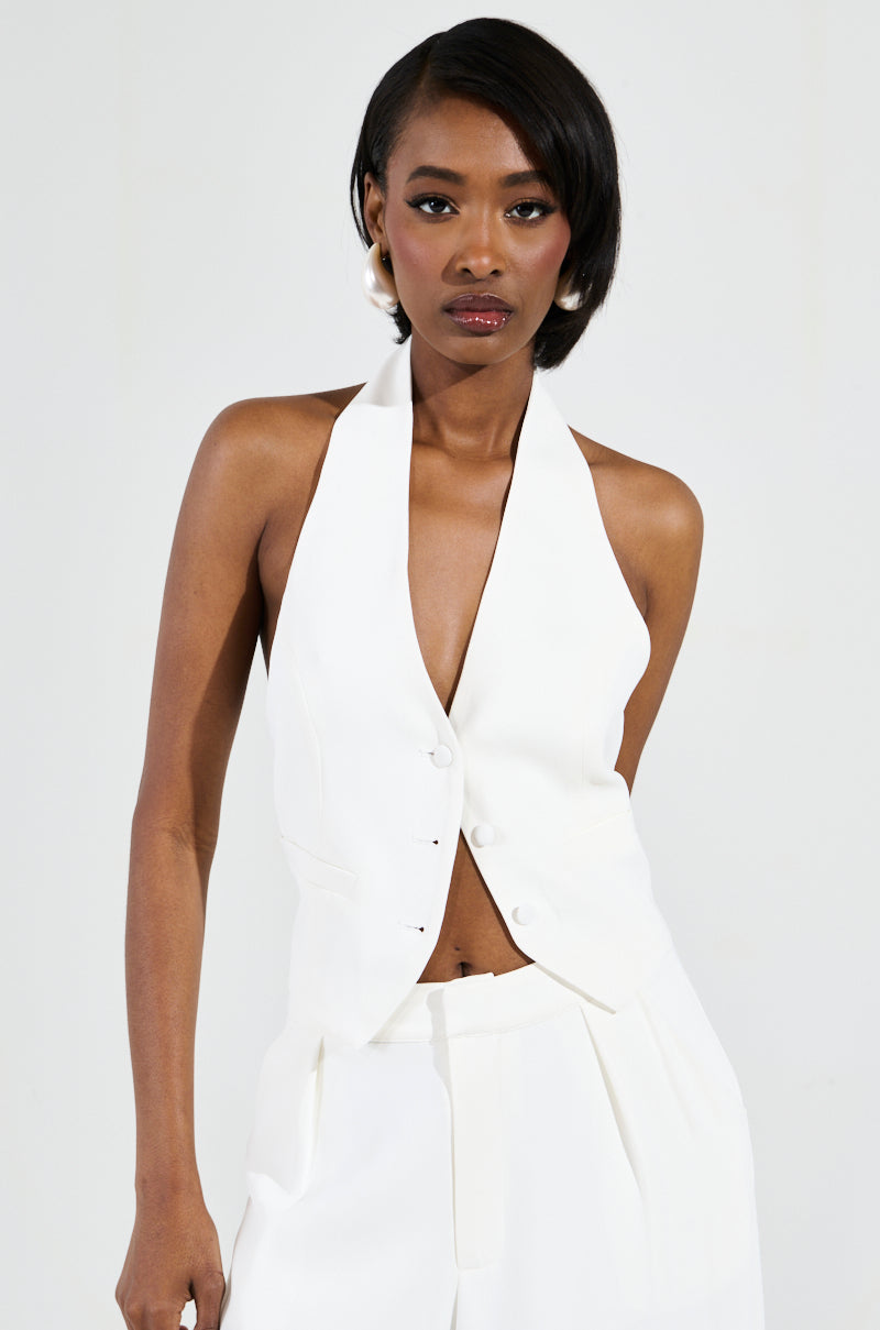 AMBROSIA CROPPED HALTER VEST IN WHITE