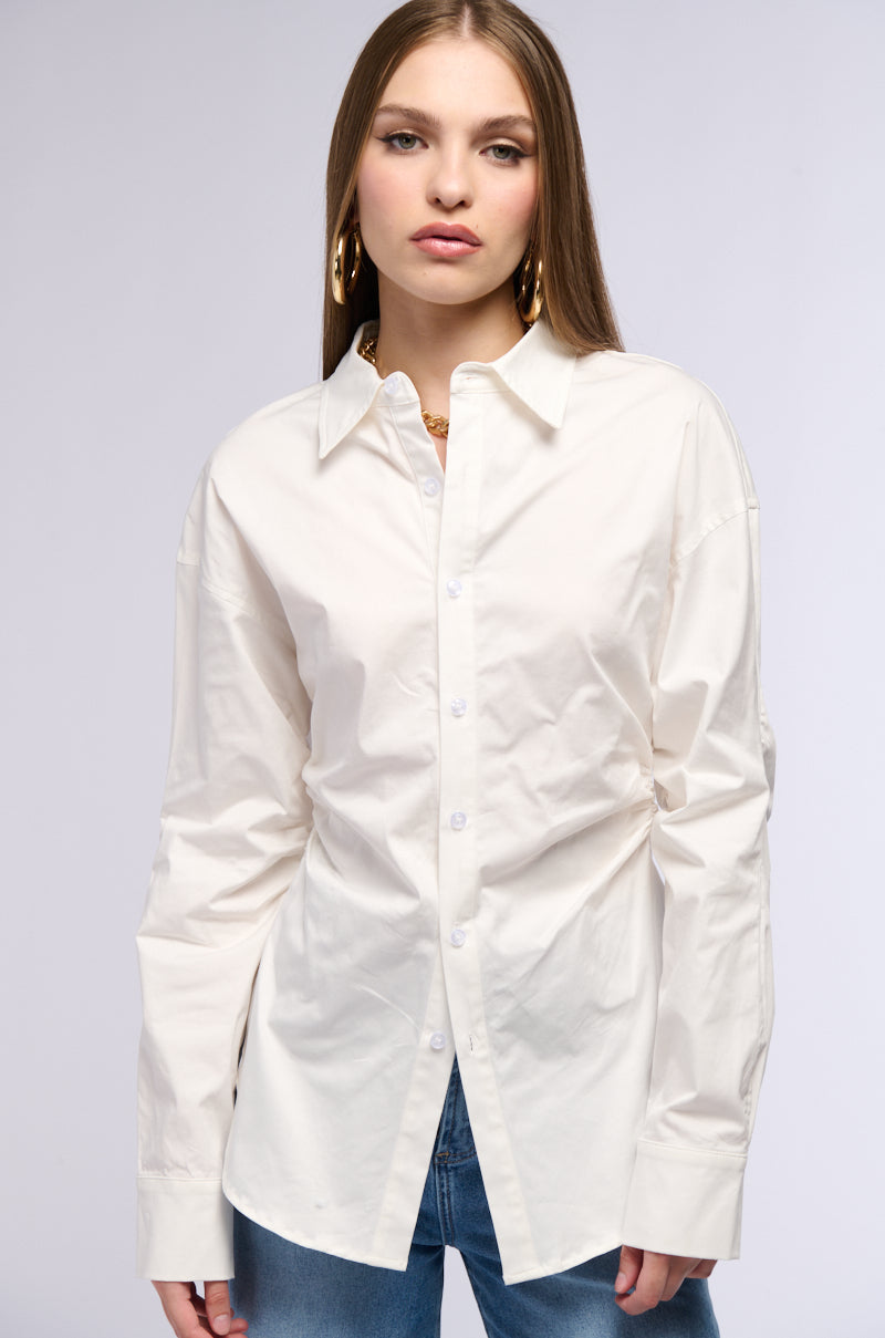 OLIVA CINCHED WAIST POPLIN BUTTON DOWN