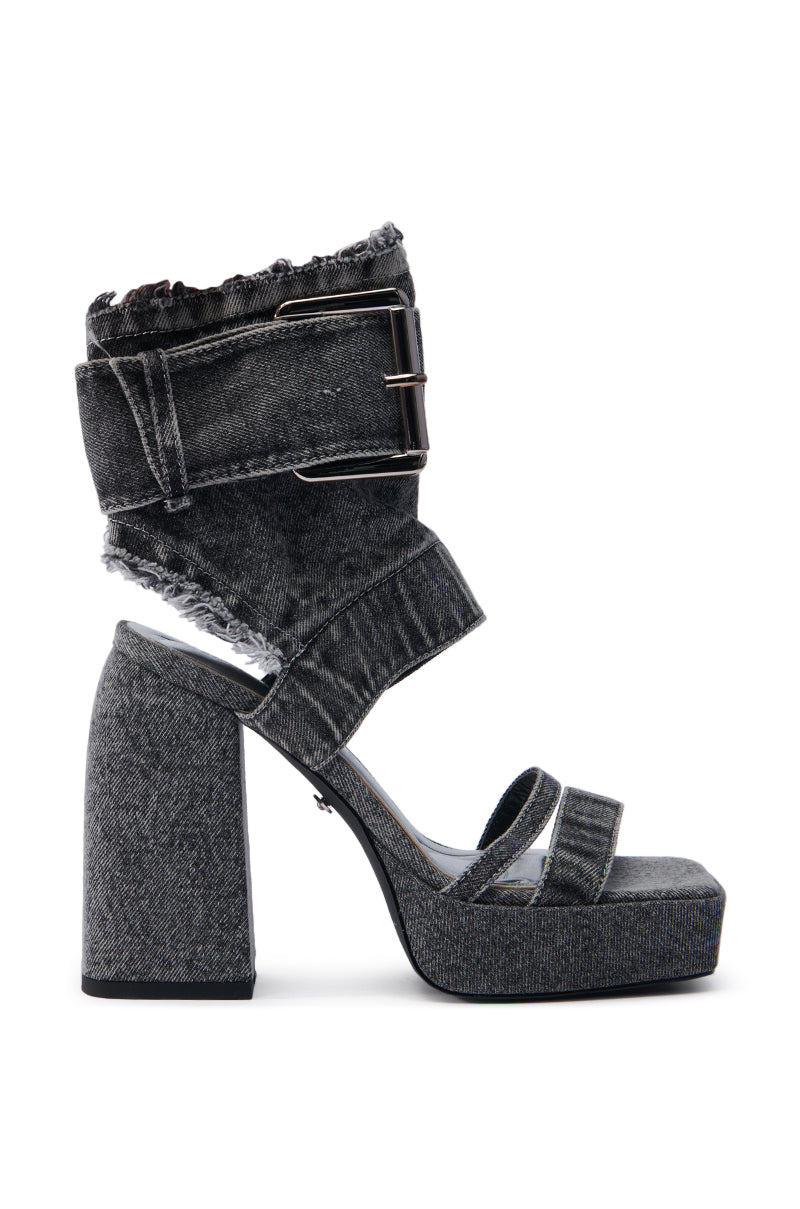 AZALEA WANG WANNIYA BLACK DENIM CHUNKY SANDAL