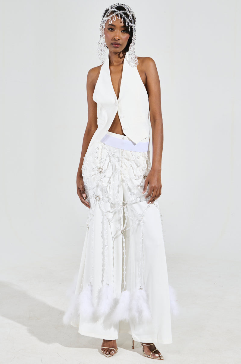 AMBROSIA CROPPED HALTER VEST IN WHITE