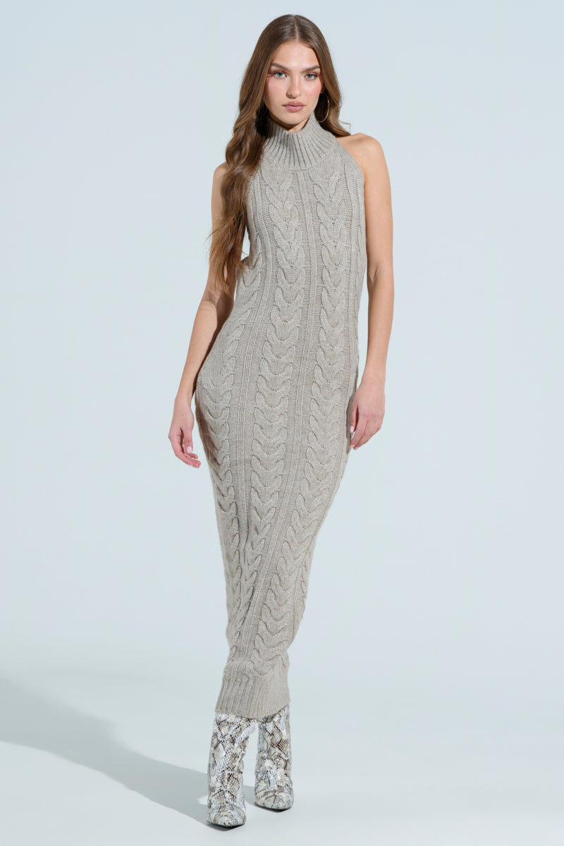 JESSICA CABLE KNIT SWEATER MIDI DRESS