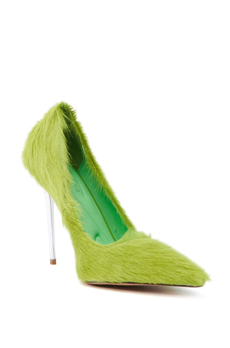 AZALEA WANG ROMEE GREEN PONY HAIR PUMP