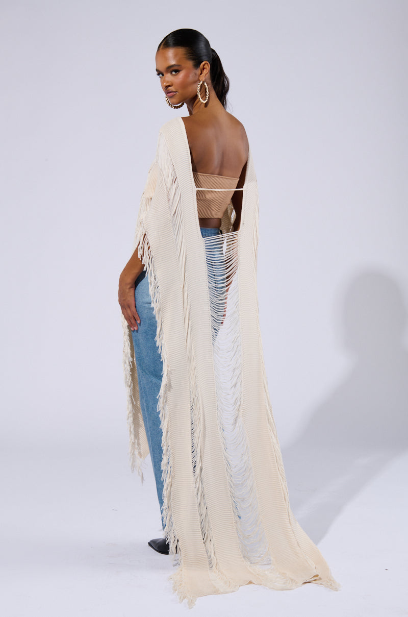 GOOD VIBES DISTRESSED PONCHO IN CREAM