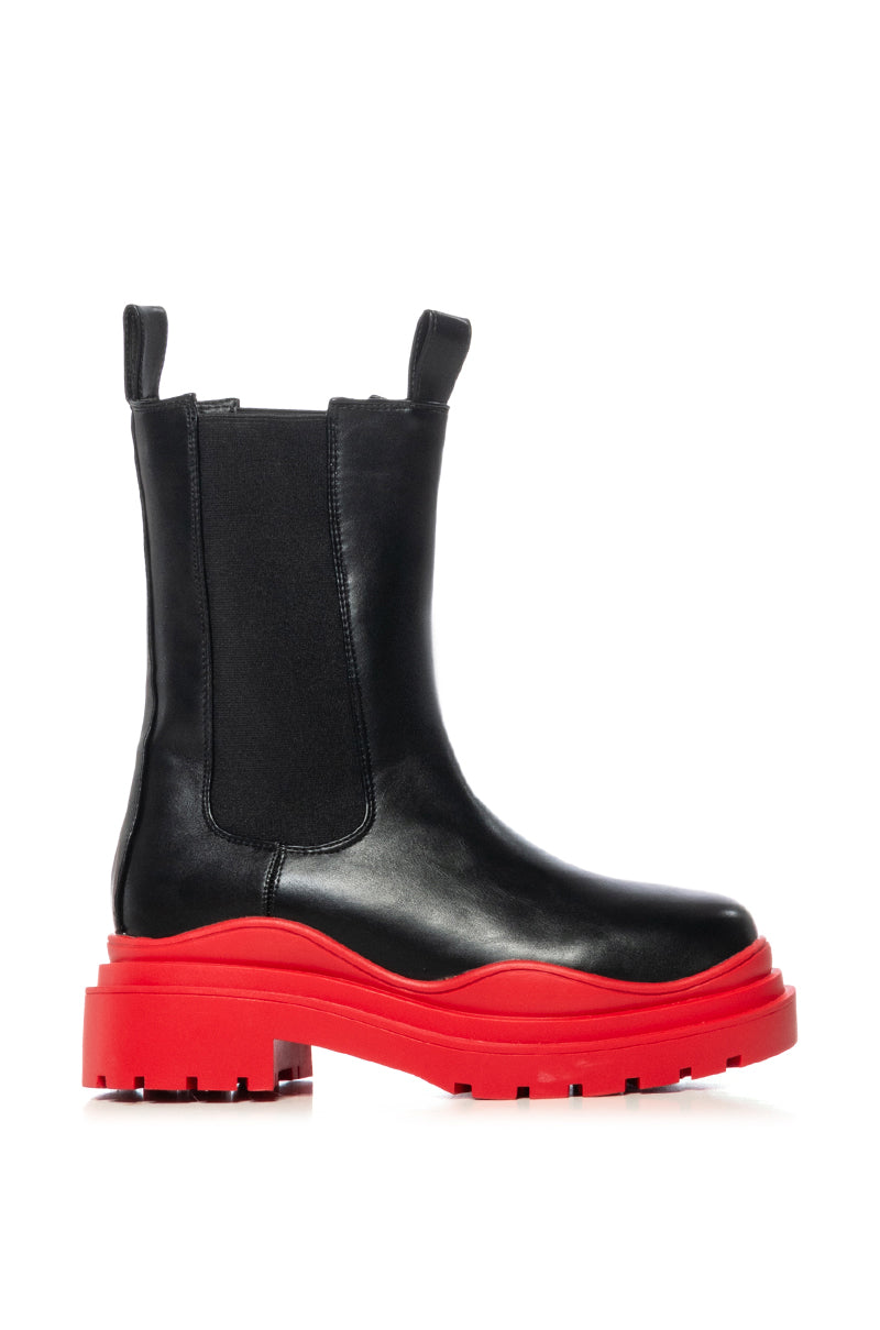 AZALEA WANG GHOSTED FLATFORM CHELSEA BOOT IN RED