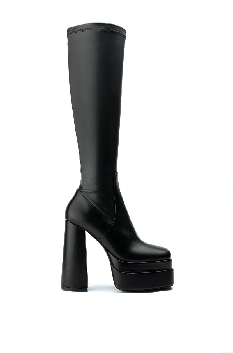 AZALEA WANG MAXINE STRETCH CHUNKY BOOT IN BLACK