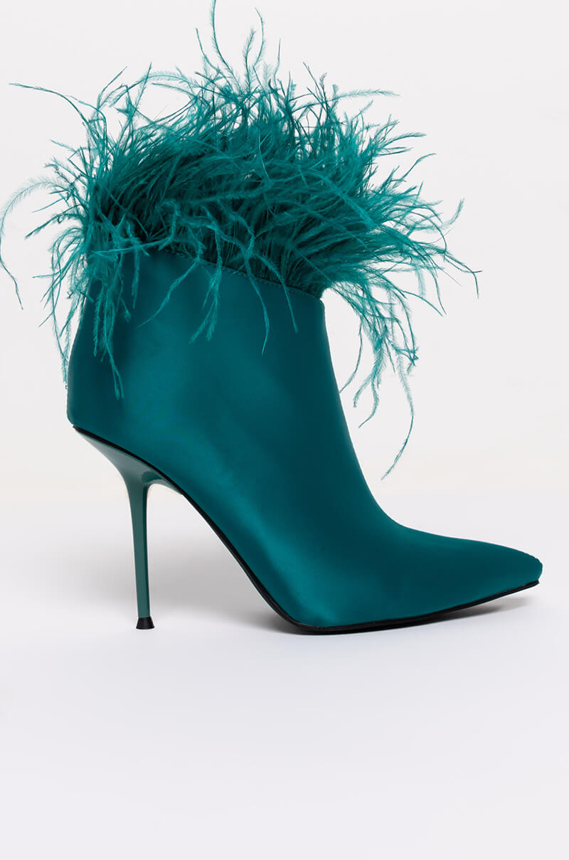 AZALEA WANG RUFFLE YOUR FEATHERS STILETTO BOOTIE IN GREEN