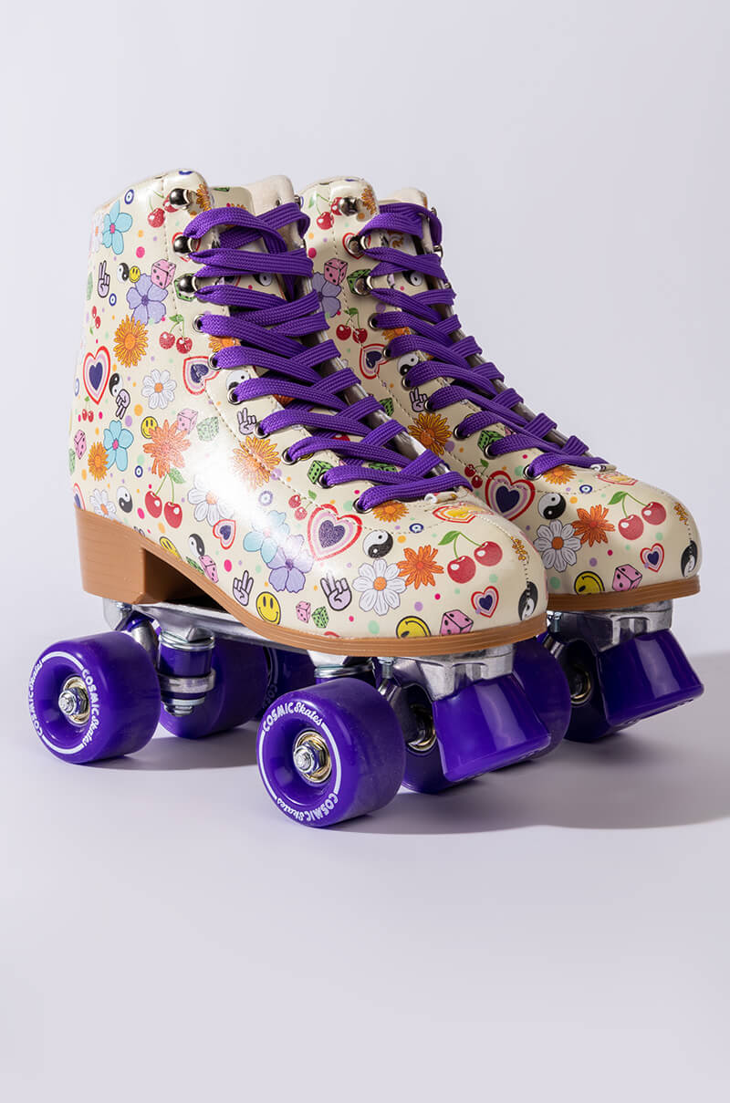 COSMIC SKATES FUNKY FLORAL PRINT ROLLER SKATES