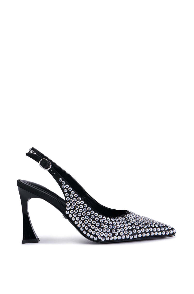 AZALEA WANG ALMIDA BLACK SLING BACK STUD EMBELLISHED PUMP