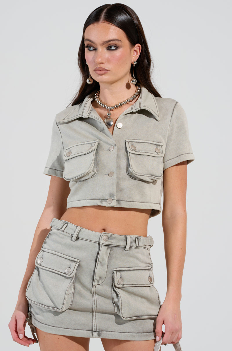 TATIANA MINERAL WASHED CROPPED BUTTON DOWN