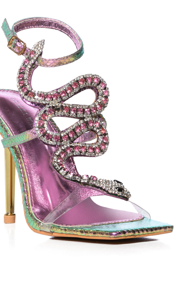 AZALEA WANG COBRA SNAKE RHINESTONE STILETTO HEEL IN METALLIC