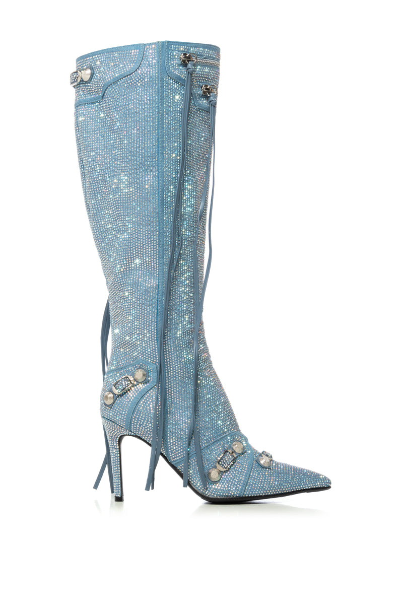 AZALEA WANG MAEVE DENIM RHINESTONE BOOT