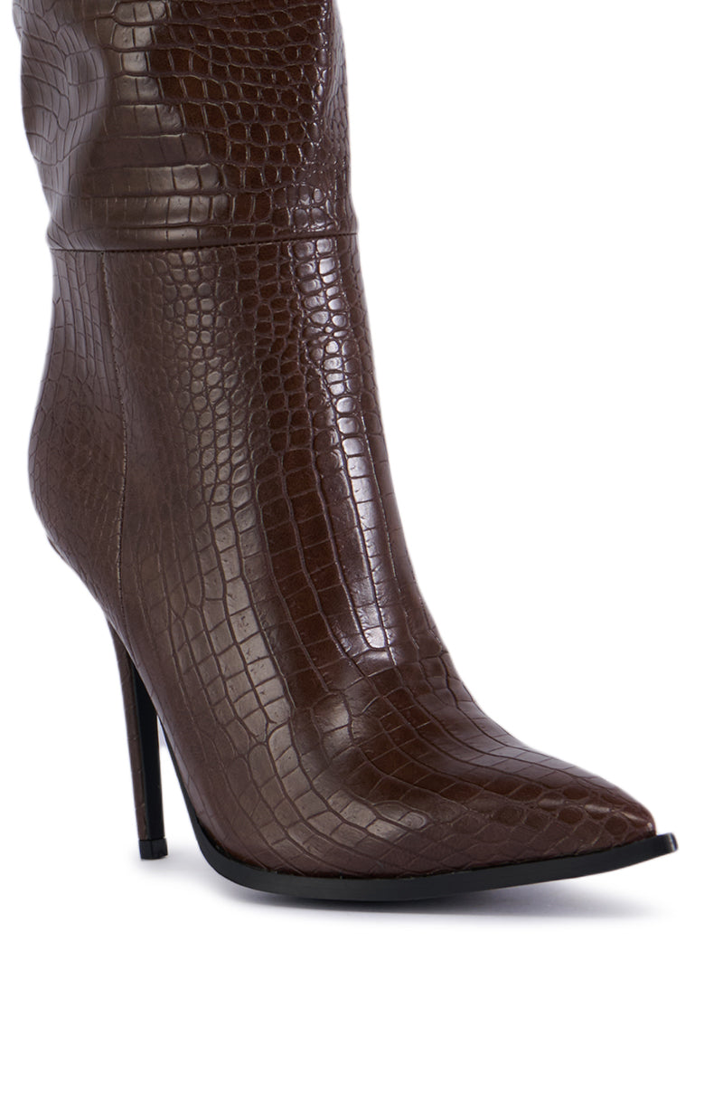 AZALEA WANG JESSA BROWN CROC STILETTO BOOT