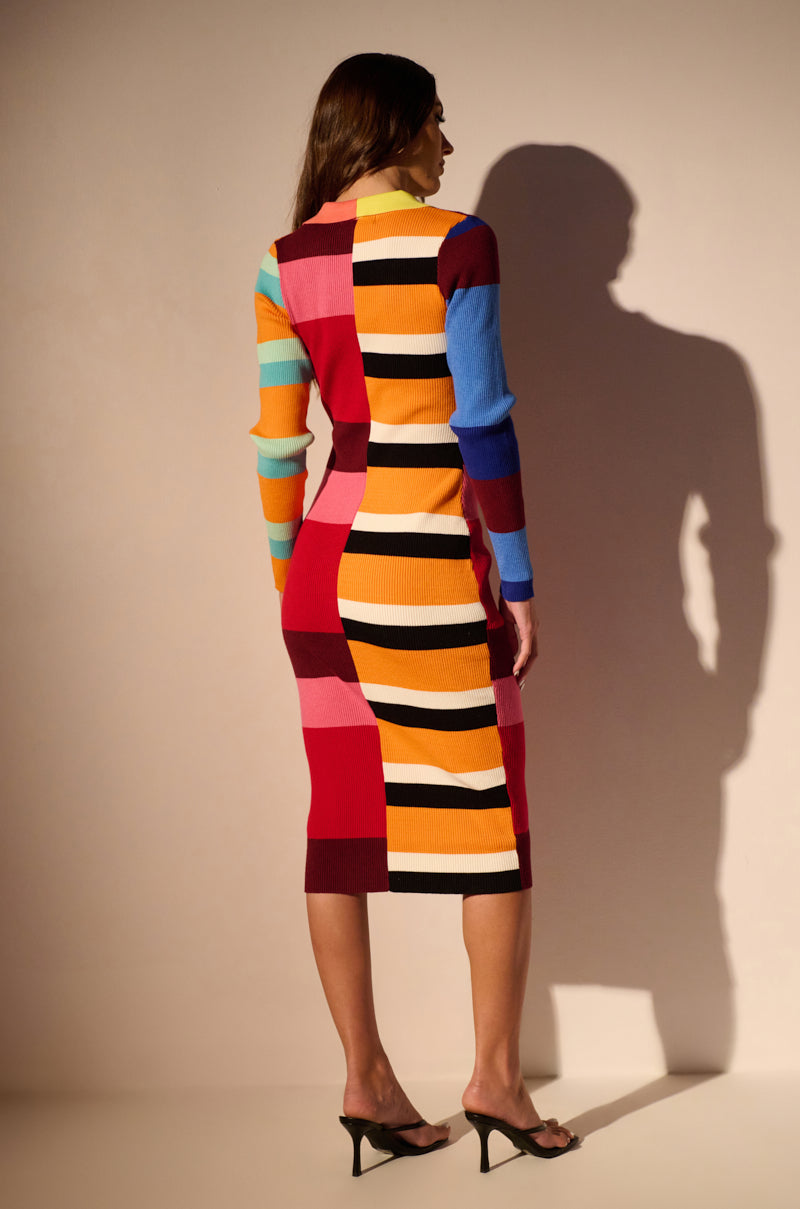 THE MAIN ATTRACTION COLOR BLOCKED MIDI DRESS