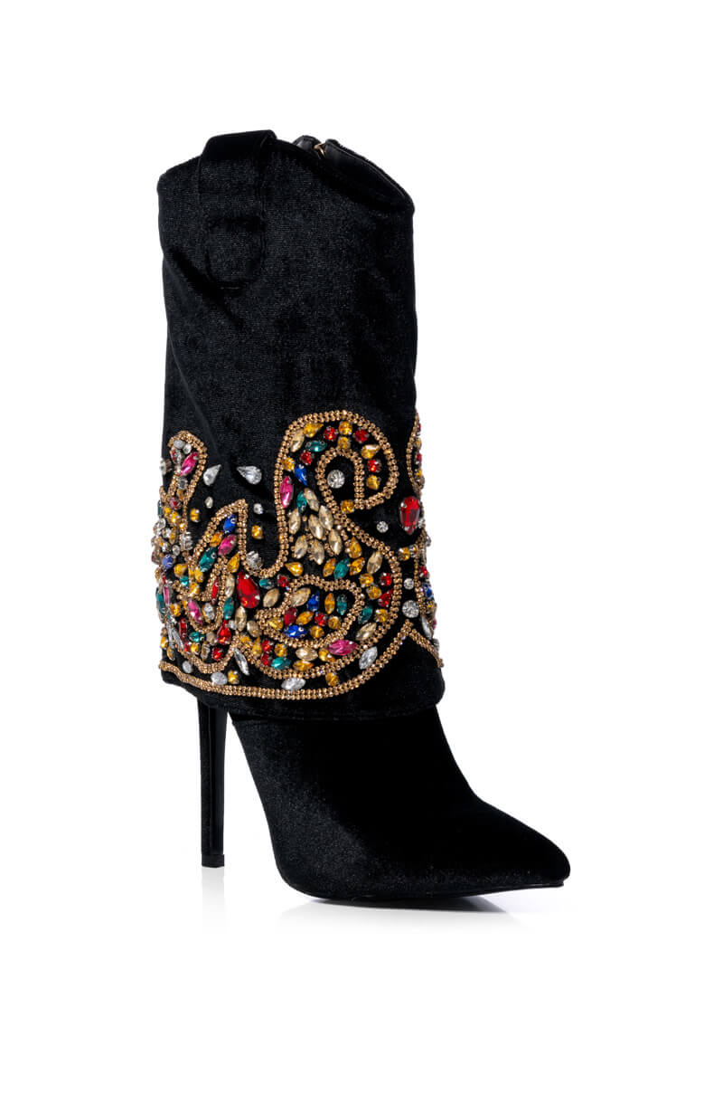 AZALEA WANG NIKO EMBELLISHED SUEDE BOOTIE IN BLACK