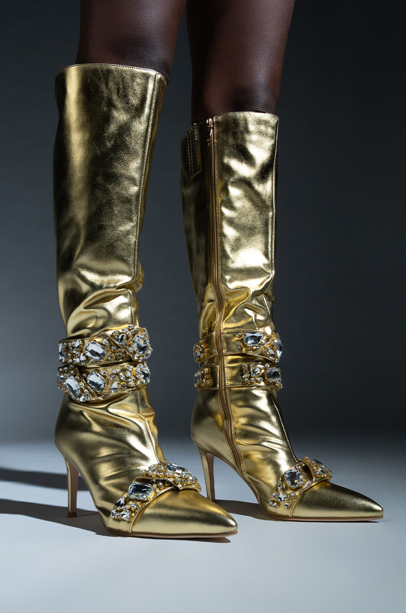 AZALEA WANG ALONZA GOLD DIAMOND EMBELLISHED BOOT