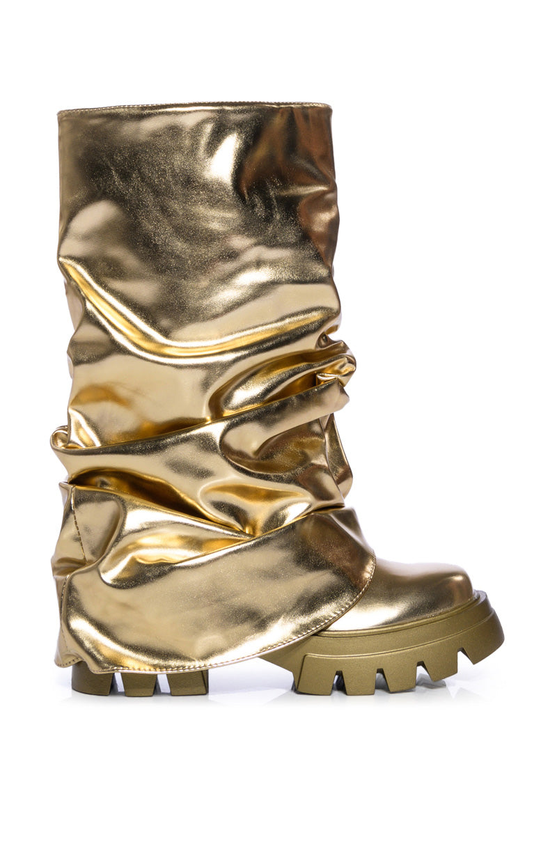 AZALEA WANG MATE METALLIC MID CALF BOOT IN GOLD