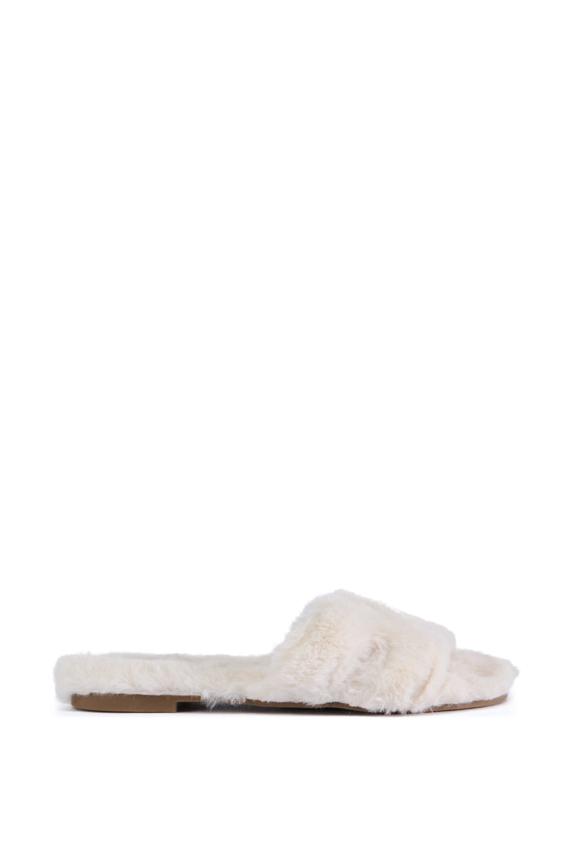 AZALEA WANG WHITE FUZZY SLIP ON SANDAL