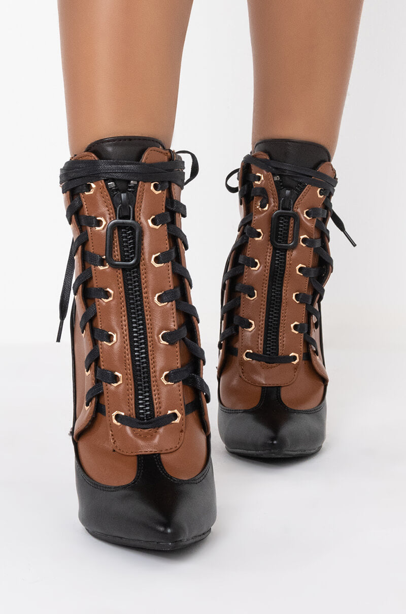 AZALEA WANG TOUGH TO LOVE STILETTO BOOTIE IN BROWN