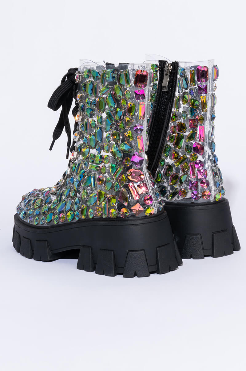 AZALEA WANG THIN ICE FLATFORM BOOTIE IN BLACK MULTI