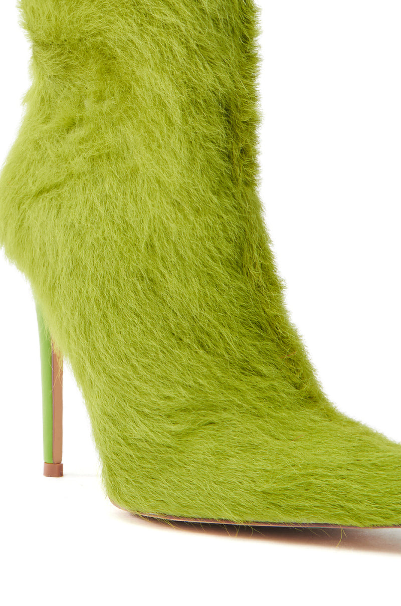 AZALEA WANG MARIELLA GREEN HAIRY STILETTO BOOTIE