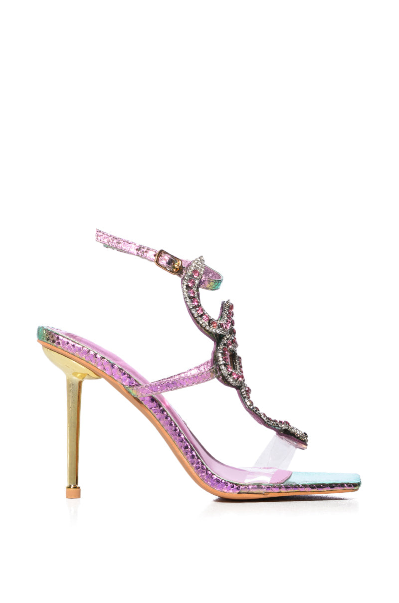 AZALEA WANG COBRA SNAKE RHINESTONE STILETTO HEEL IN METALLIC