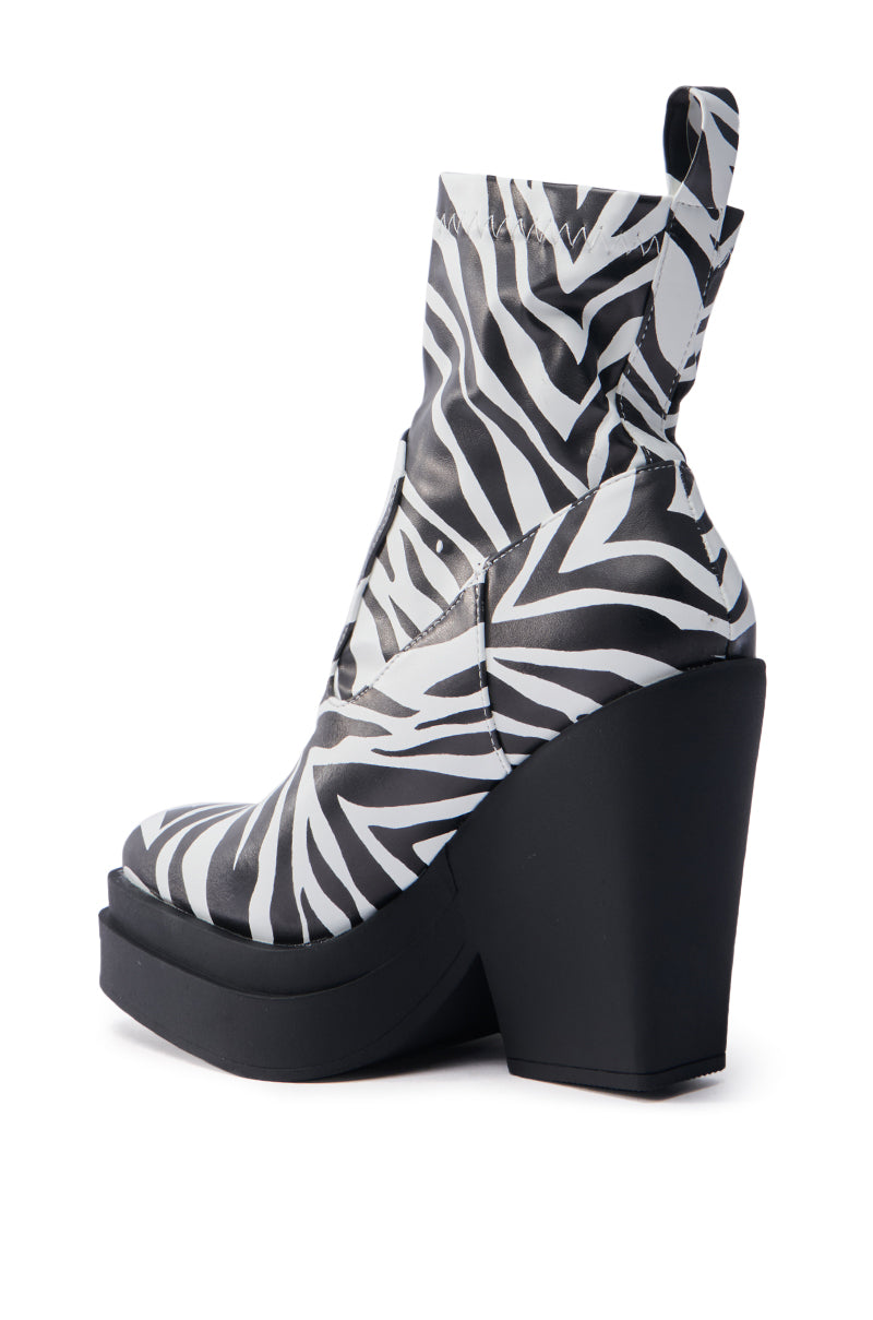 AKI ZEBRA PU CHUNKY BOOTIE