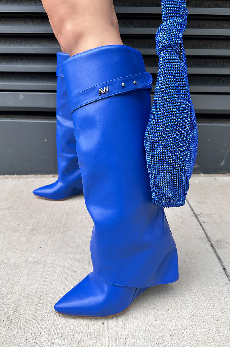 AZALEA WANG MELINA COBALT WEDGE BOOT