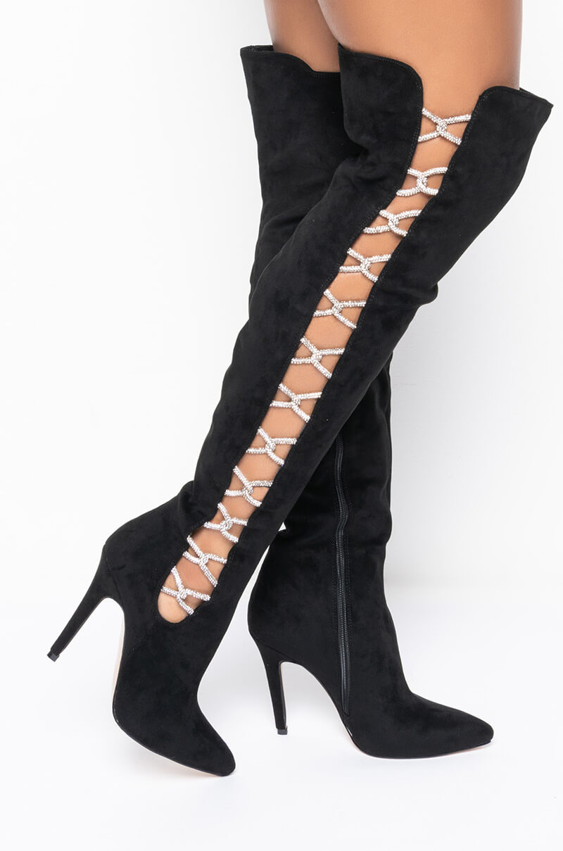 AZALEA WANG DIAMOND EVERYTHING STILETTO BOOT IN BLACK