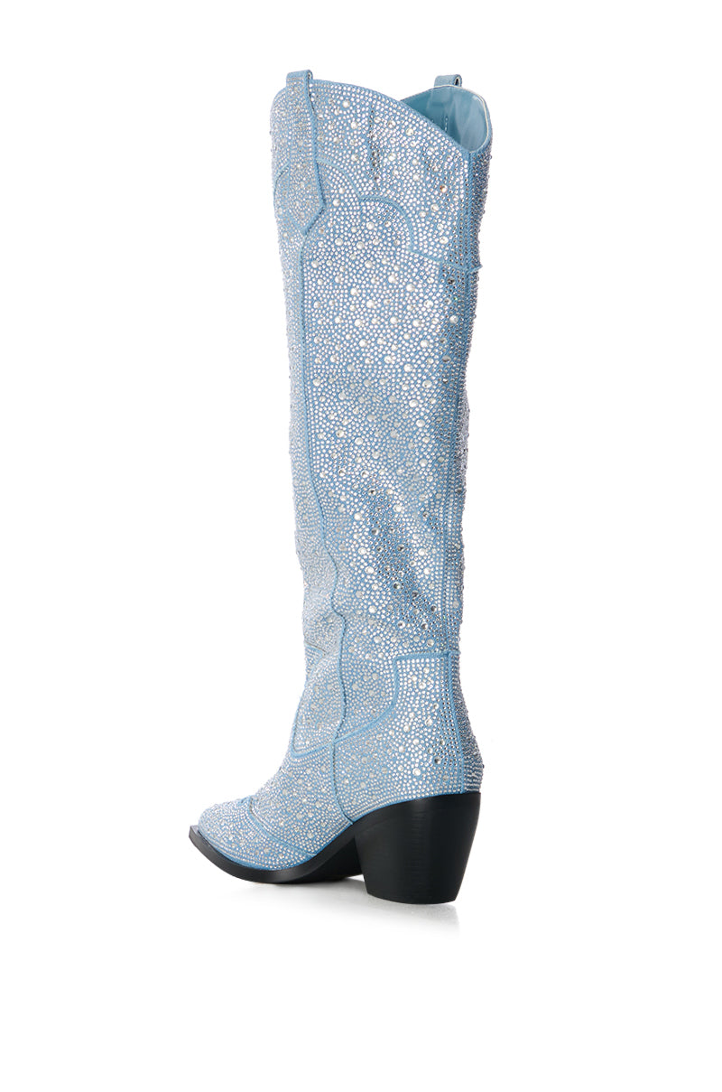 AZALEA WANG LOUELLA DENIM EMBELLISHED WESTERN BOOT