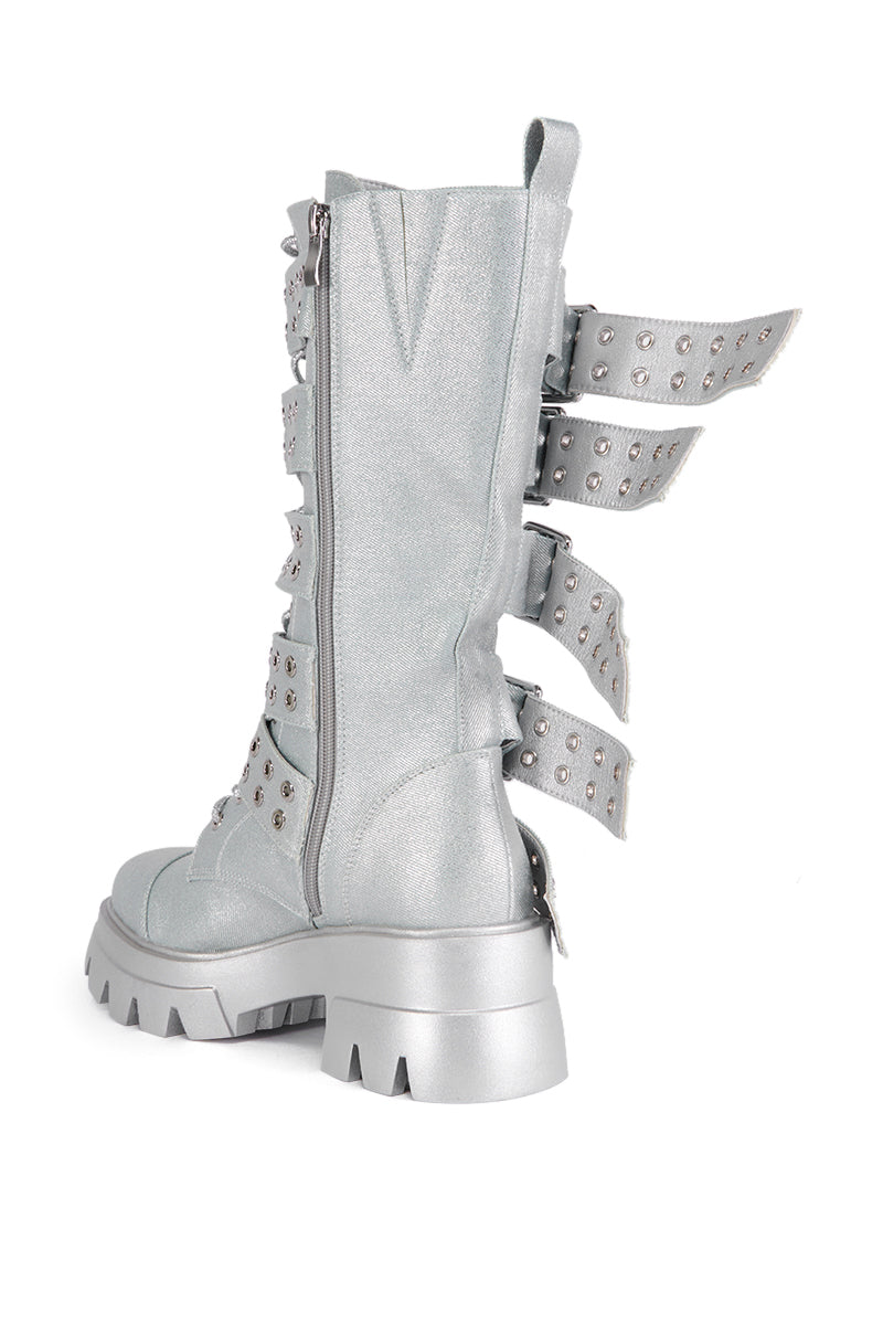 AZALEA WANG MANSI SILVER BUCKLE DETAIL BOOT