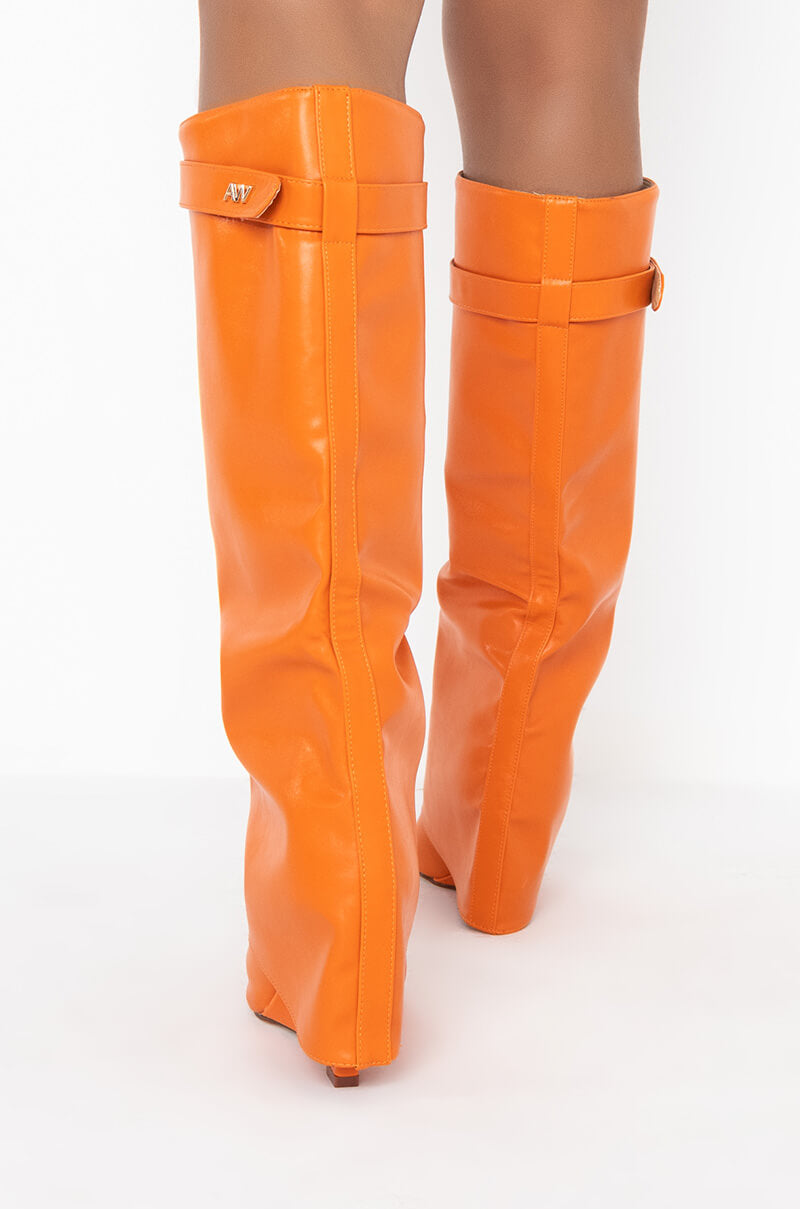 AZALEA WANG STUCK ON YOU WEDGE BOOT IN ORANGE