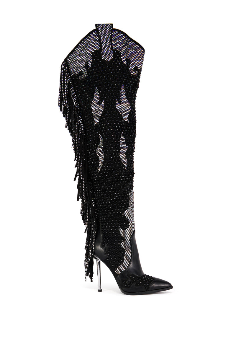 AZALEA WANG CREWE BLACK EMBELLISHED WESTERN BOOT